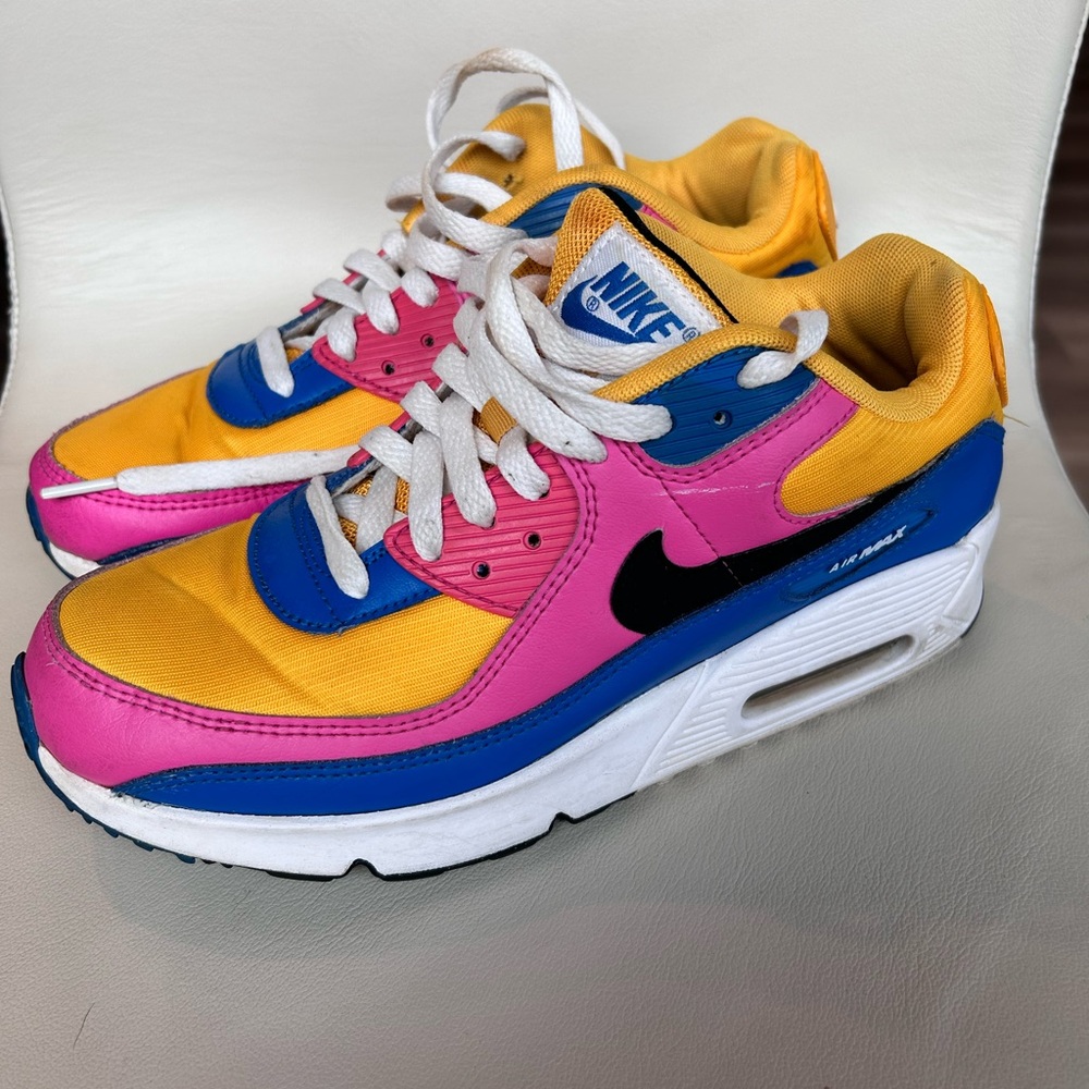 Nike Air Max Pink, Yellow, and Blue Sneakers